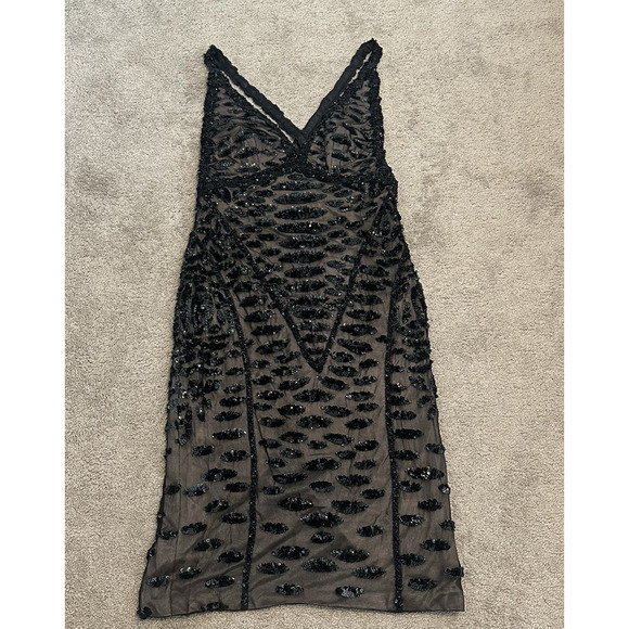 MANDALAY 12 Dress Cocktail 100% Silk V-Neck Embellished Sequin BLACK NWT VTG - Picture 1 of 11